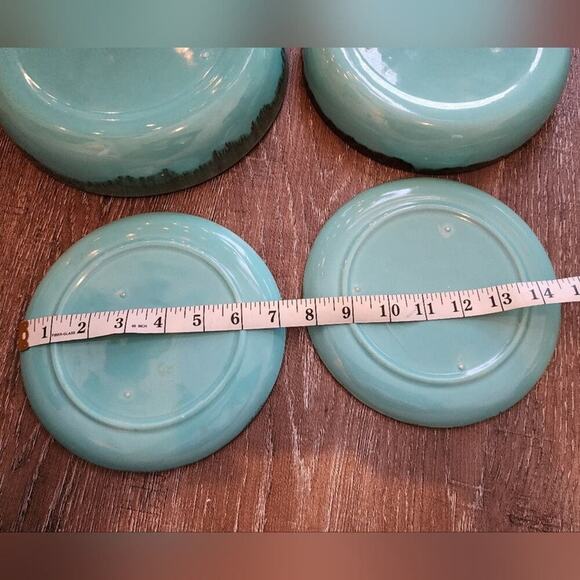 Jaska of California Cascade Ware Blue with Brown Drip Vintage 2 bowls 2 plates - Picture 9 of 13
